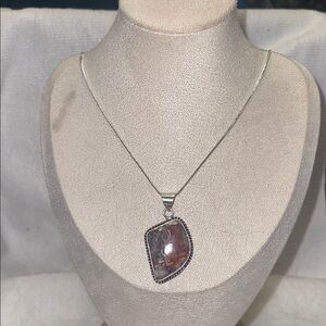 Elegant Silver chain and Red Brecciated Jasper Pendant Necklace